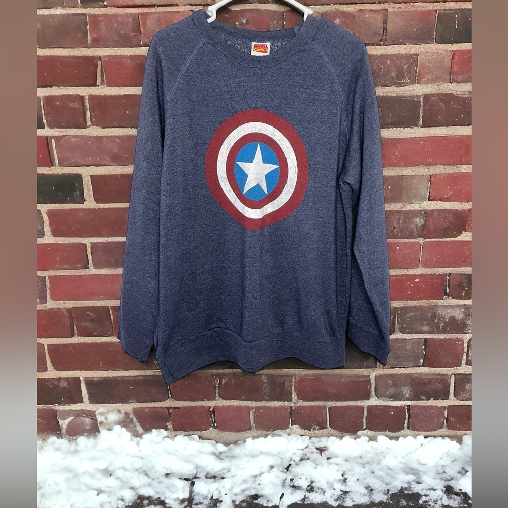 Marvel Comics Mens Large Captain America‎ Blue Crew Neck Sweatshirt 2012